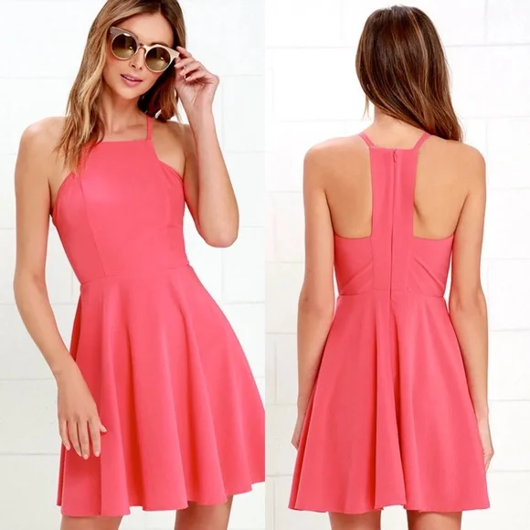 open lace back dress Star Vixen Women's Sleeveless Inverted Pleat Skater Dress with Colorblock  Hem, Coral/Black, Small at Amazon Women's Clothing store